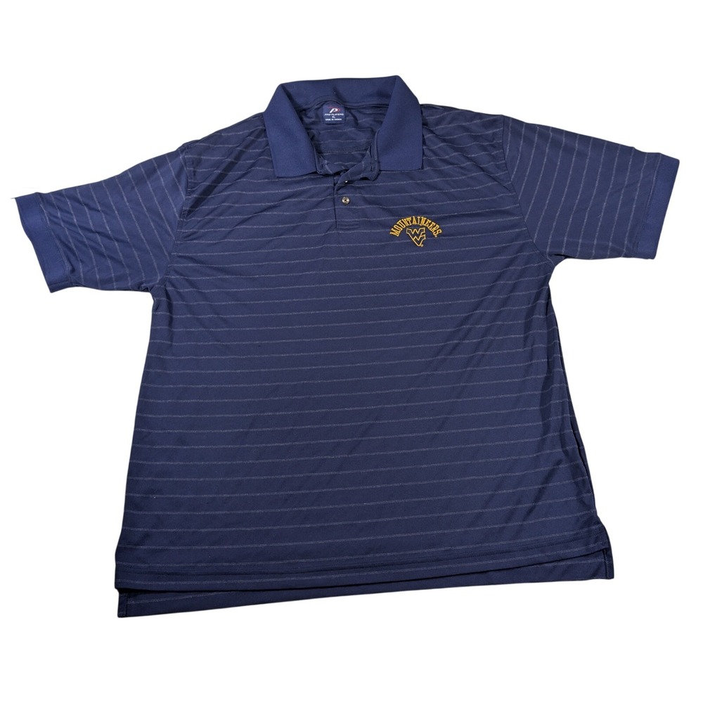 Pro Player Polo Shirt Mens XL Navy West Virginia Mountaineers Striped Short Slev